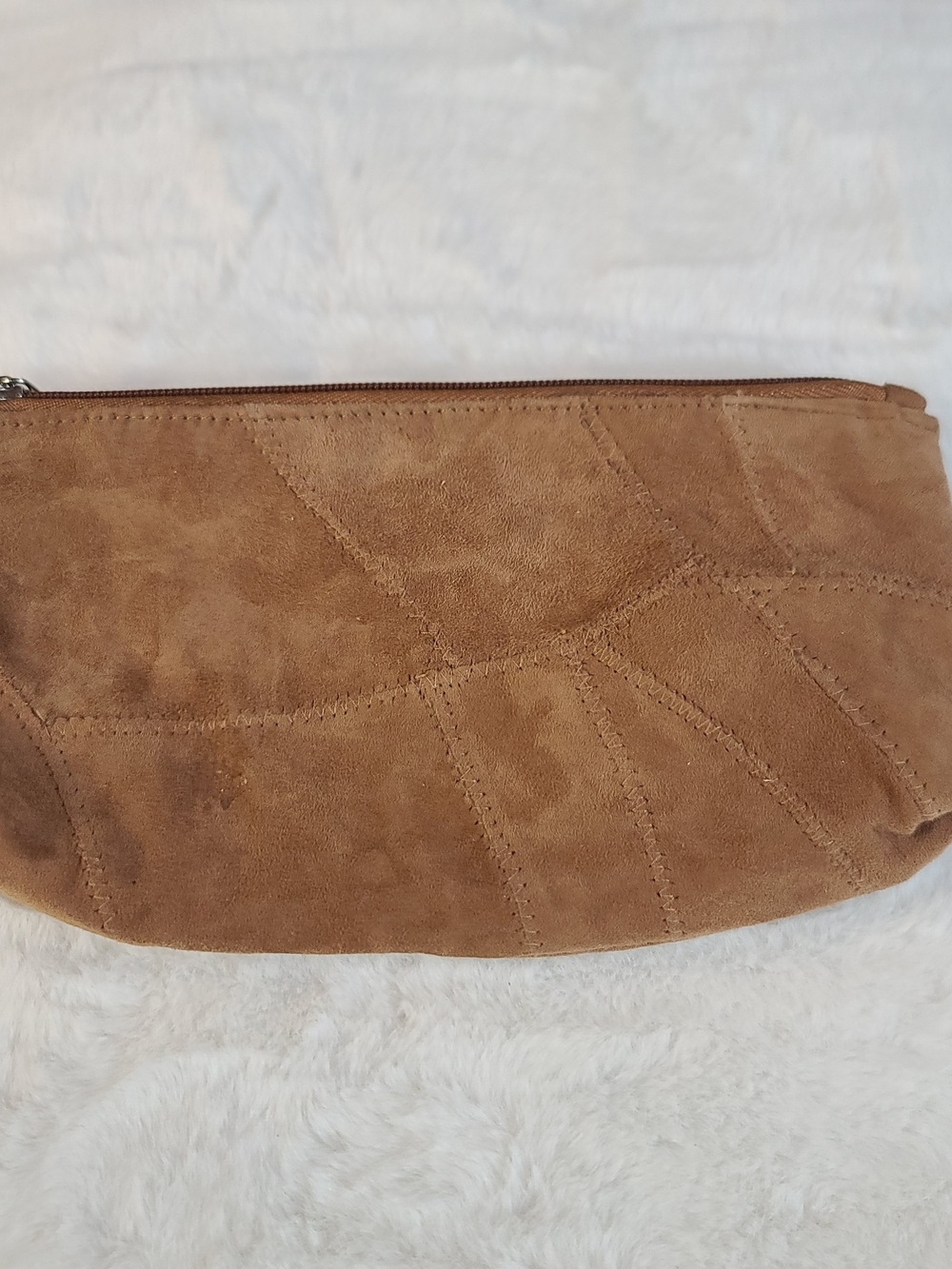 Suede Patchwork Cosmetic Pouch in Brown